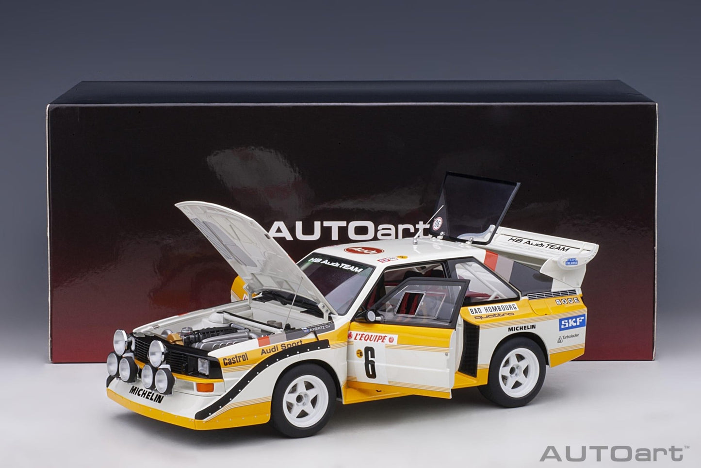 AutoArt Audi Quattro S1 Rally Monte Carlo 1986 H.Mikkola/A.Hertz 6 1:18 Modell