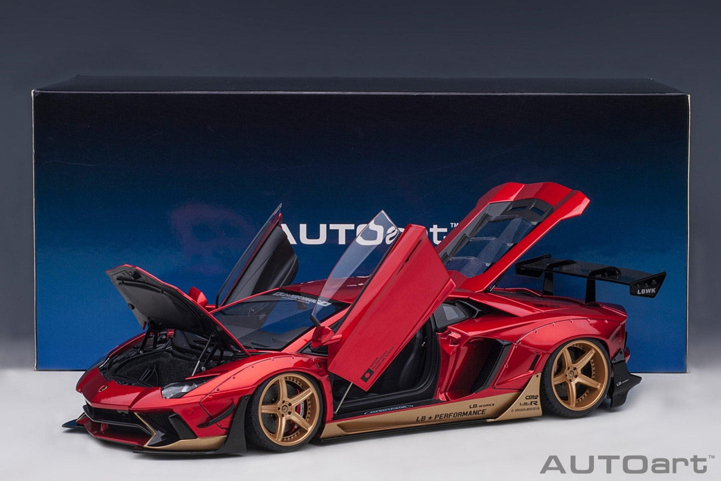 AutoArt Lamborghini Aventador Liberty Walk LB - Works - Hyper Red with Gold accents 1:18 Modell