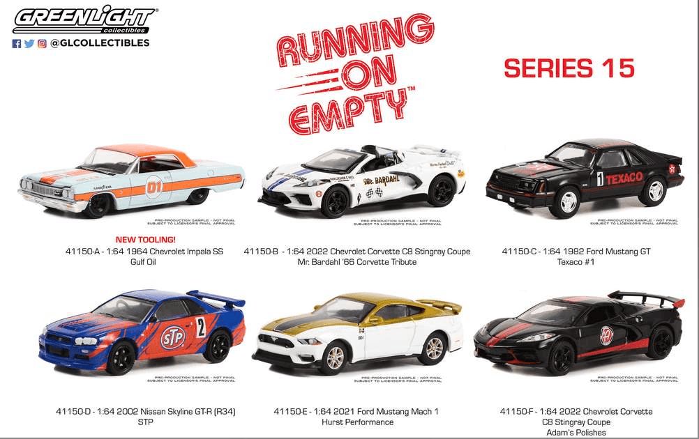 Greenlight Running on Empty Series 15 (Set mit 6 Modellwagen) 1:64 Modelle