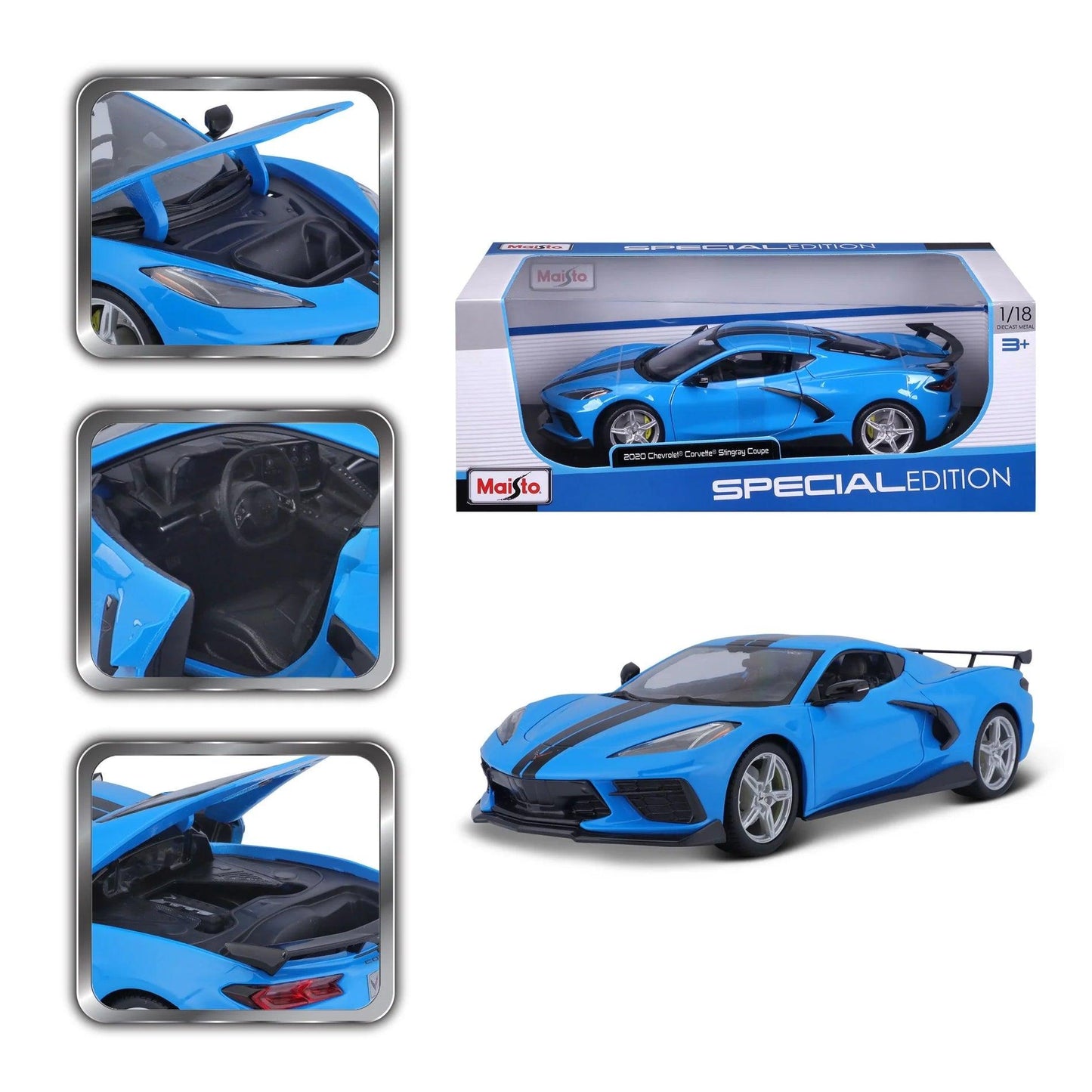 Maisto Chevrolet Corvette Stingray (High Wing) 2020 - Blue 1:18 Modell