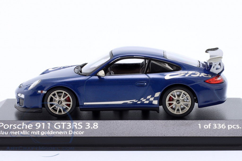 Minichamps Porsche 911 (997 II) GT3 RS 3.8 year 2009 blue metallic with decor 1:43 Modell