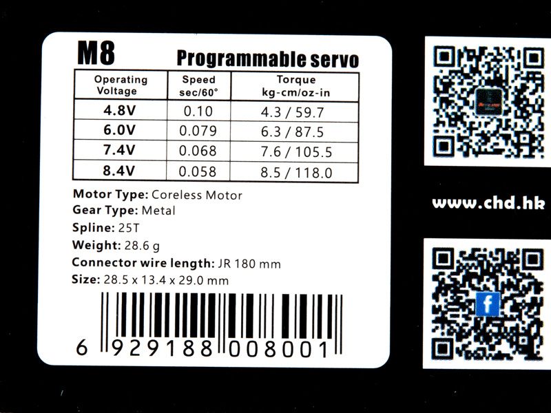 Power HD Coreless Digital HV Servo M8 mit 8.4V 8.5kg-cm 0.058sec