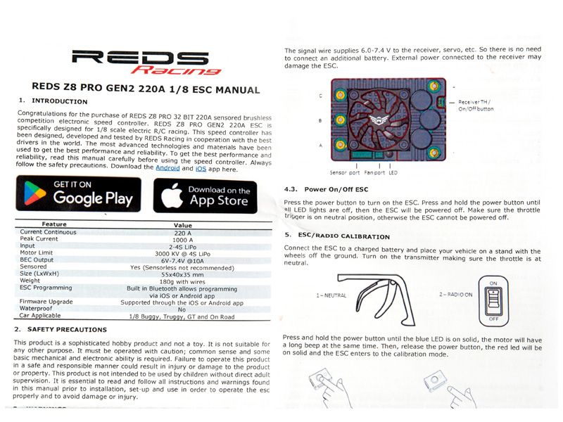 REDS Racing Z8 Competition 1:8 Brushlessregler GEN3 Pro 220A