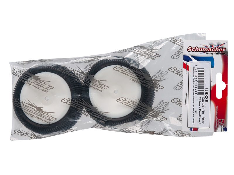 Schumacher 1:10 Komplettrad Cactus gelb Offroad (2) EOS 2WD + 4WD Heckreifen