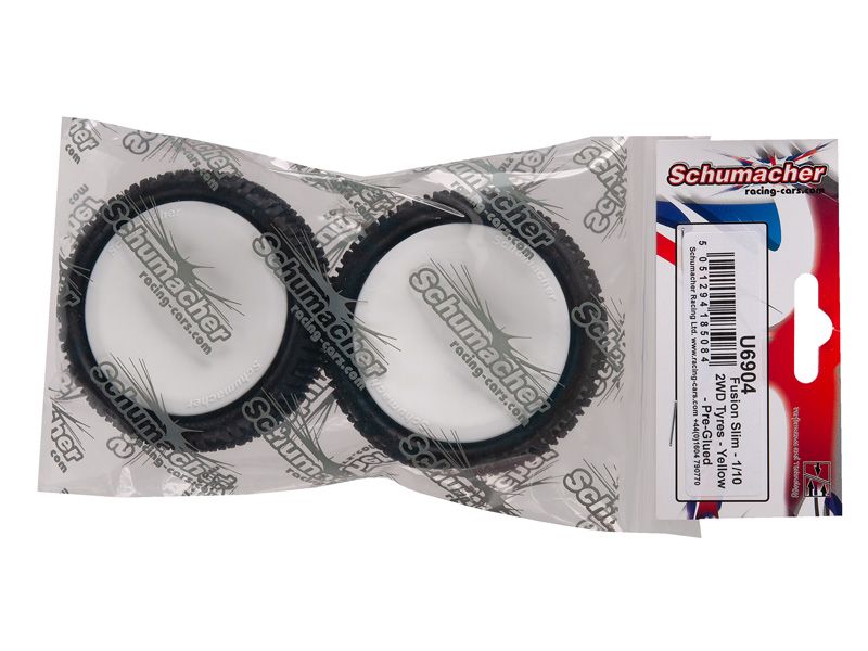 Schumacher 1:10 Komplettrad Fusion Slim (2) gelb 2WD Frontreifen