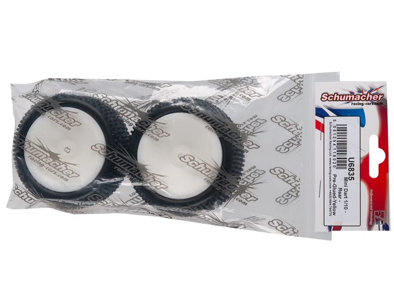 Schumacher 1:10 Komplettrad Mini Dart gelb Offroad (2) 2WD + 4WD Heckreifen