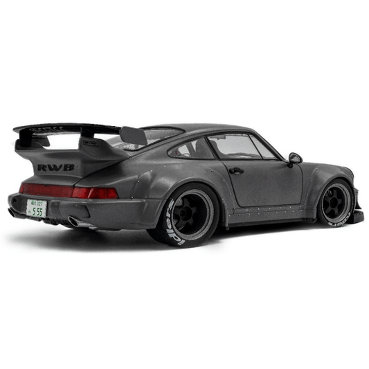 Solido Porsche 911 (964) RWB Bodykit 2024 nardo gray with figure 1:18 model