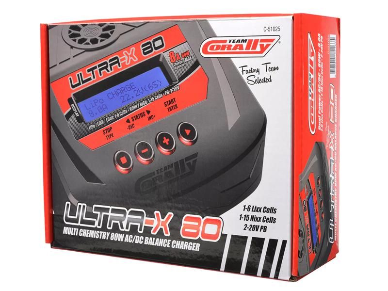 Team Corally Ultra-X 80 AC/DC Balance Charger 80W - 1-6S Lixx - 1-15 Nixx - 2-20V PB EU Version