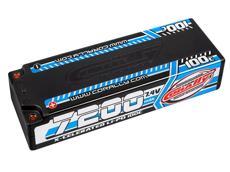 Team Corally X-Celerated 100C LiPo Battery - 7200 mAh - 7.4V - Stick 2S - 4mm Bullit