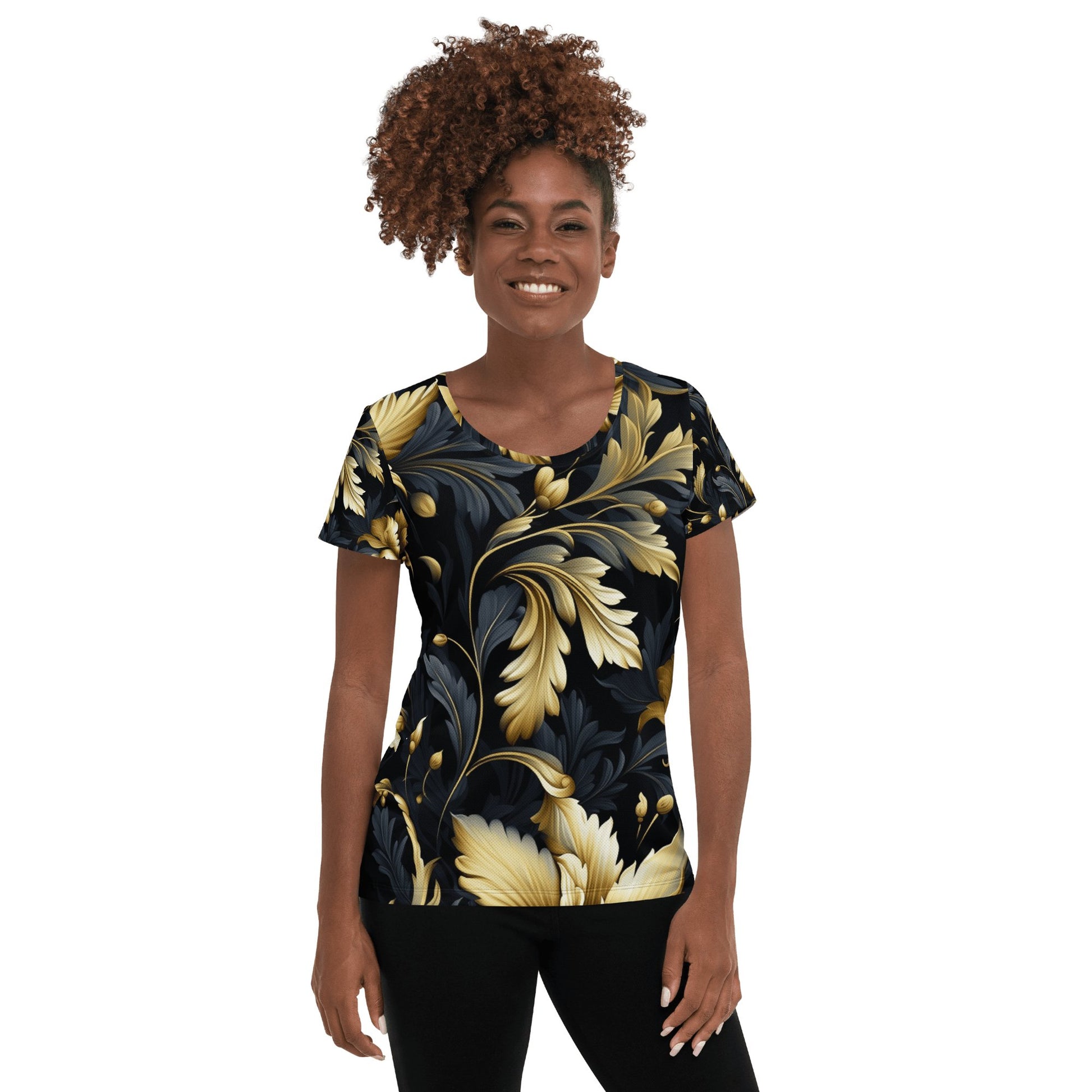 Allover Sport T-Shirt für Damen "Golden Flora" - Artexio