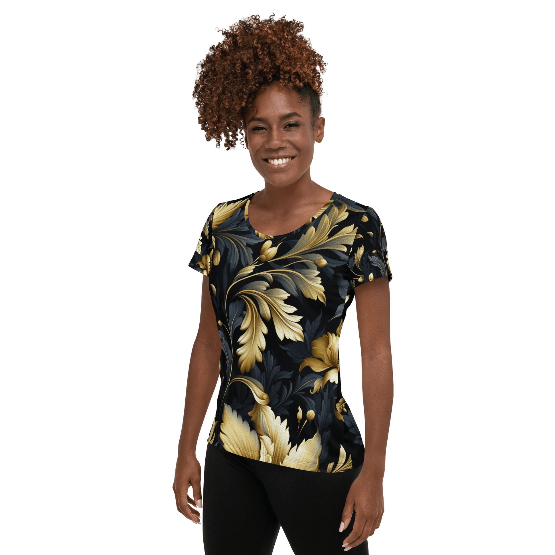 Allover Sport T-Shirt für Damen "Golden Flora" - Artexio