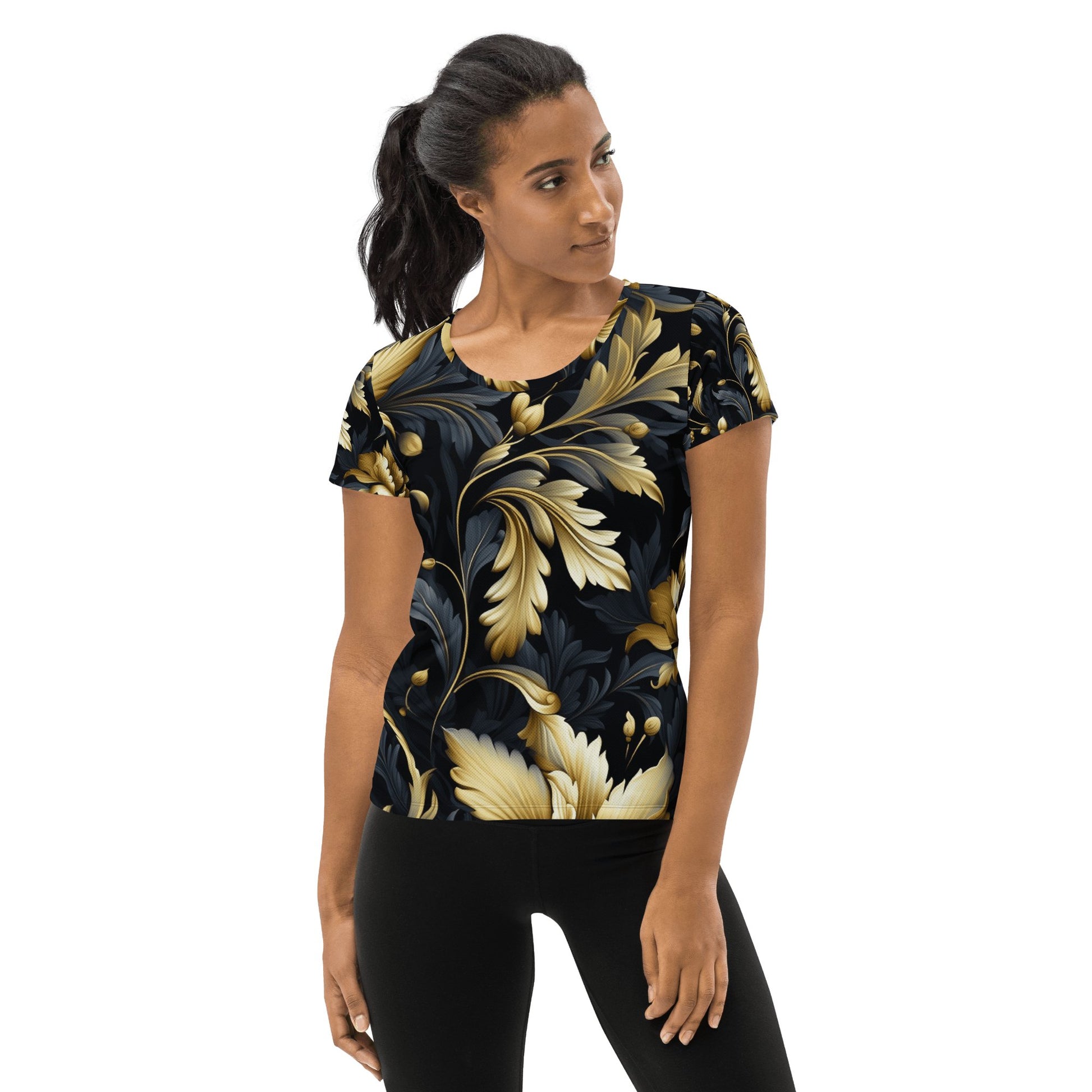 Allover Sport T-Shirt für Damen "Golden Flora" - Artexio