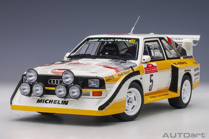 AutoArt Audi Sport Quattro S1 Rally San Remo 1985 Winner W. Röhrl/C. Geistdörfer #5 1:18 Modell - Artexio