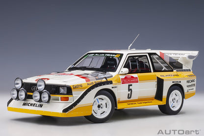 AutoArt Audi Sport Quattro S1 Rally San Remo 1985 Winner W. Röhrl/C. Geistdörfer #5 1:18 Modell - Artexio