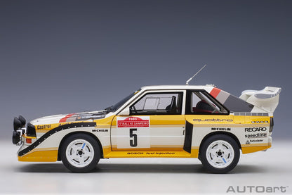 AutoArt Audi Sport Quattro S1 Rally San Remo 1985 Winner W. Röhrl/C. Geistdörfer #5 1:18 Modell - Artexio