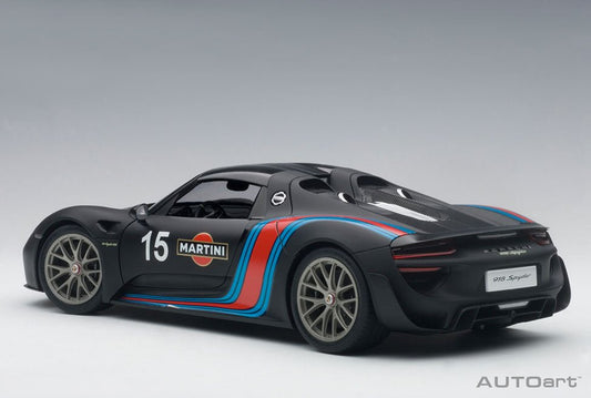 AutoArt Porsche 918 Spyder Weissach Package Matt Black Martini Livery 1:18 Modell