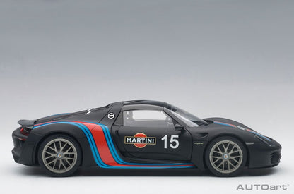 AutoArt Porsche 918 Spyder Weissach Package Matt Black Martini Livery 1:18 Modell