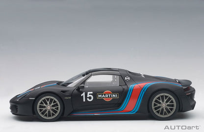 AutoArt Porsche 918 Spyder Weissach Package Matt Black Martini Livery 1:18 Modell
