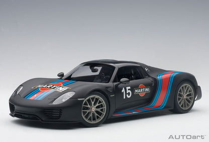 AutoArt Porsche 918 Spyder Weissach Package Matt Black Martini Livery 1:18 Modell