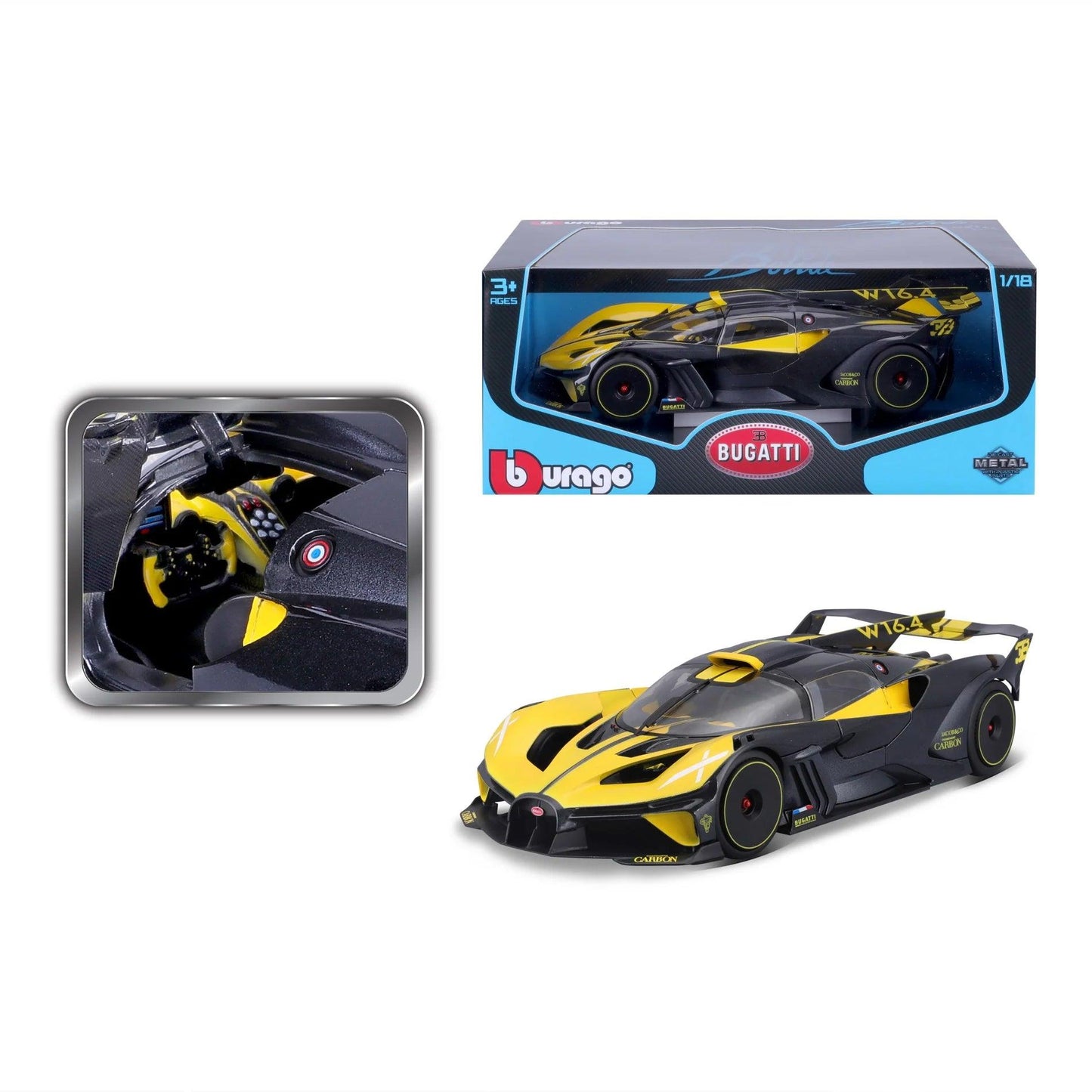 Bburago Bugatti Bolide - Yellow 1:18 Modell - Artexio