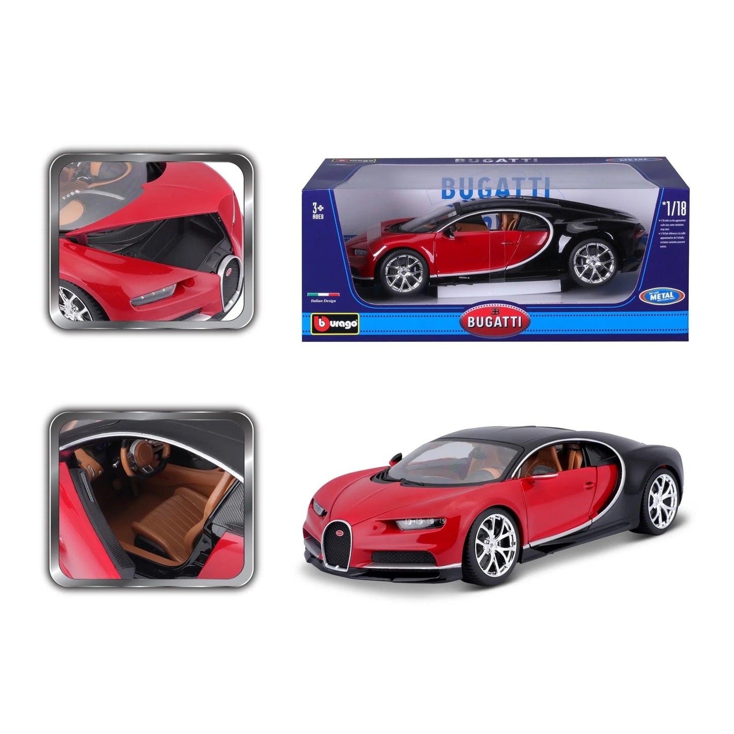 Bburago Bugatti Chiron - Red/Black 1:18 Modell - Artexio