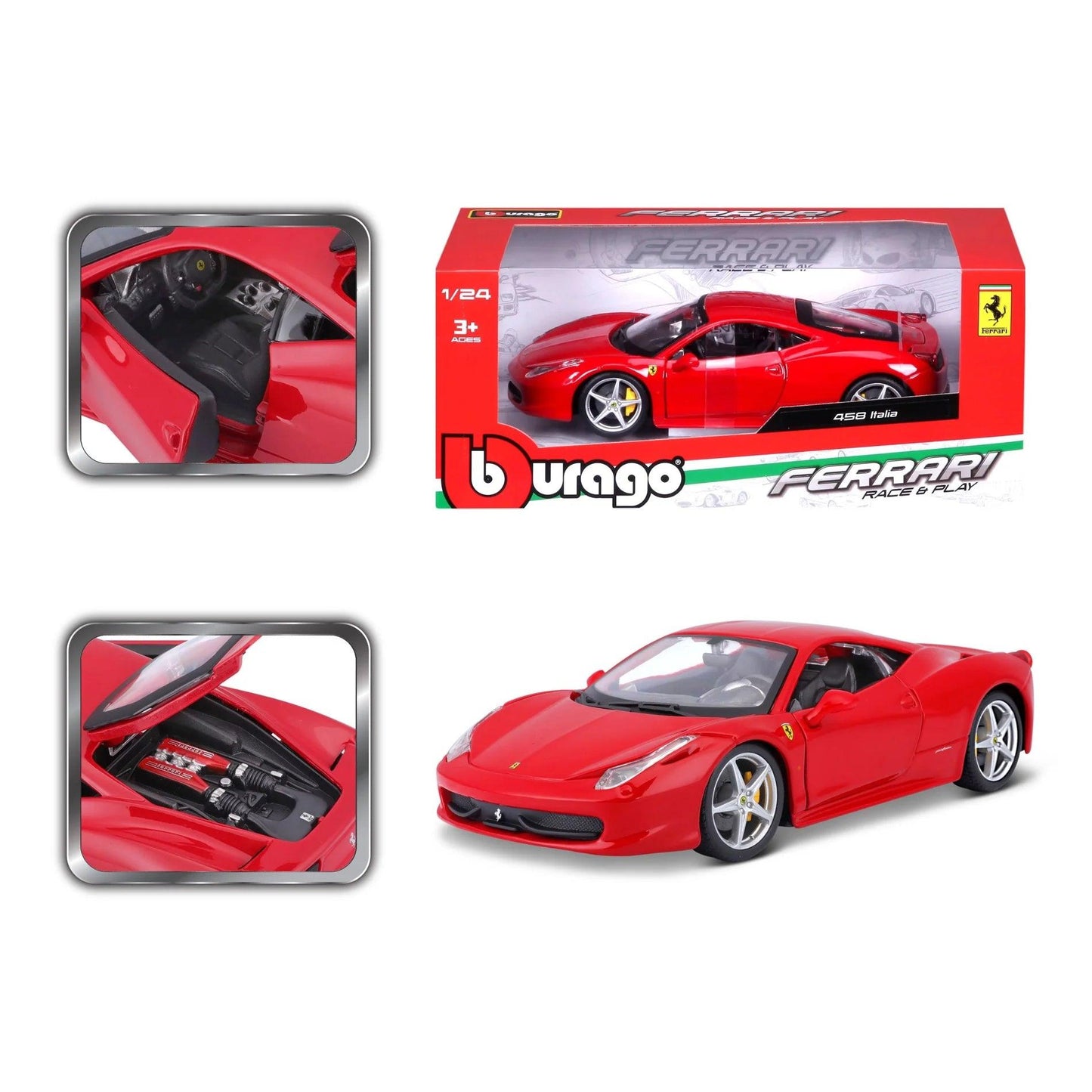 Bburago Ferrari 458 Italia - Red 1:24 Modell - Artexio