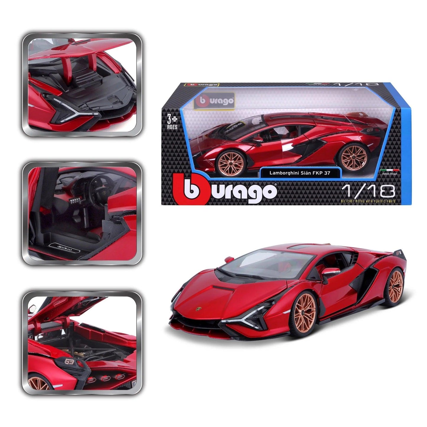 Bburago Lamborghini Sian FKP 37 2019 - Red Metallic 1:18 Modell - Artexio