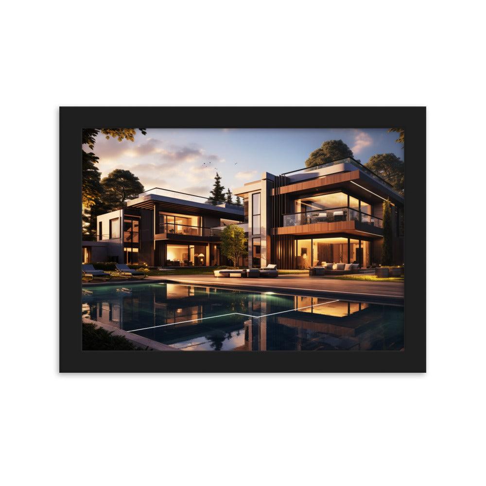 Gerahmtes Poster auf mattem Papier "Modern Mansion" - Artexio