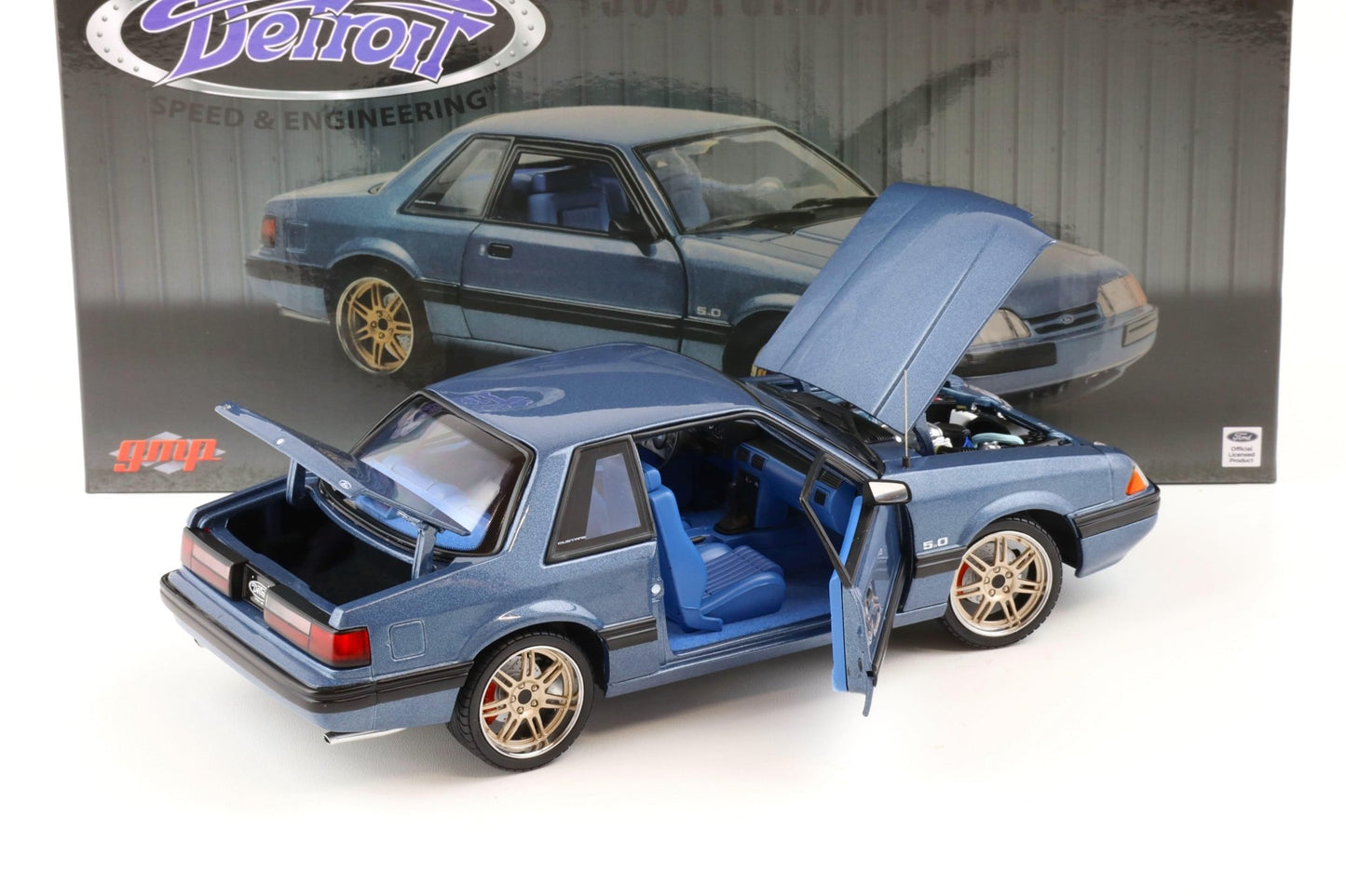 GMP/ACME Ford Mustang 5.0 LX Detroit Speed, Inc. 1989 - Medium Shadow Blue with Custom 7 - Spoke Wheels 1:18 - Artexio