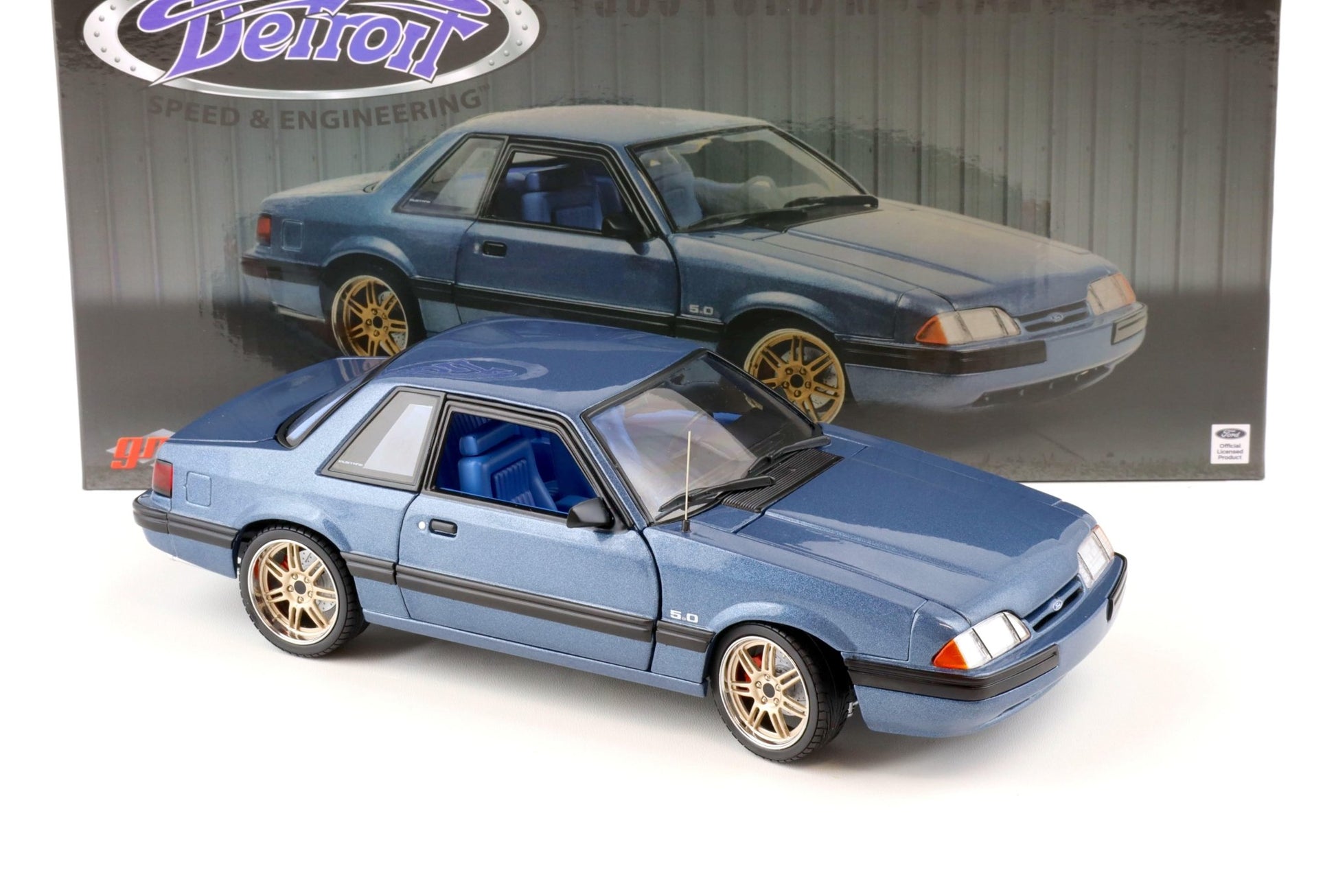 GMP/ACME Ford Mustang 5.0 LX Detroit Speed, Inc. 1989 - Medium Shadow Blue with Custom 7 - Spoke Wheels 1:18 - Artexio