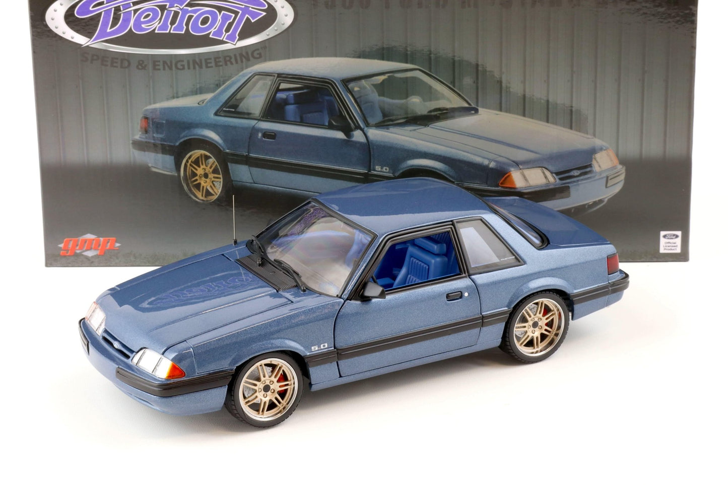 GMP/ACME Ford Mustang 5.0 LX Detroit Speed, Inc. 1989 - Medium Shadow Blue with Custom 7 - Spoke Wheels 1:18 - Artexio