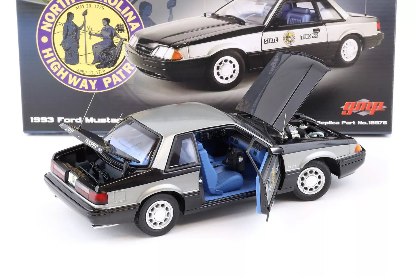 GMP/ACME Ford Mustang 5.0 SSP - North Carolina Highway Patrol State Trooper 1993 1:18 Modell - Artexio