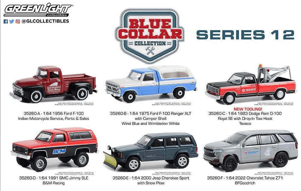 Greenlight Blue Collar Collection Series 12 (Set mit 6 Modellwagen) 1:64 Modelle - Artexio