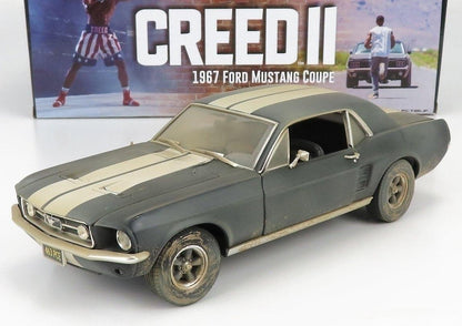 Greenlight - Creed II - Adonis Creed's 1967 Ford Mustang Coupe - Matte Black - White Stripes (Weathered) 1:18 - Artexio