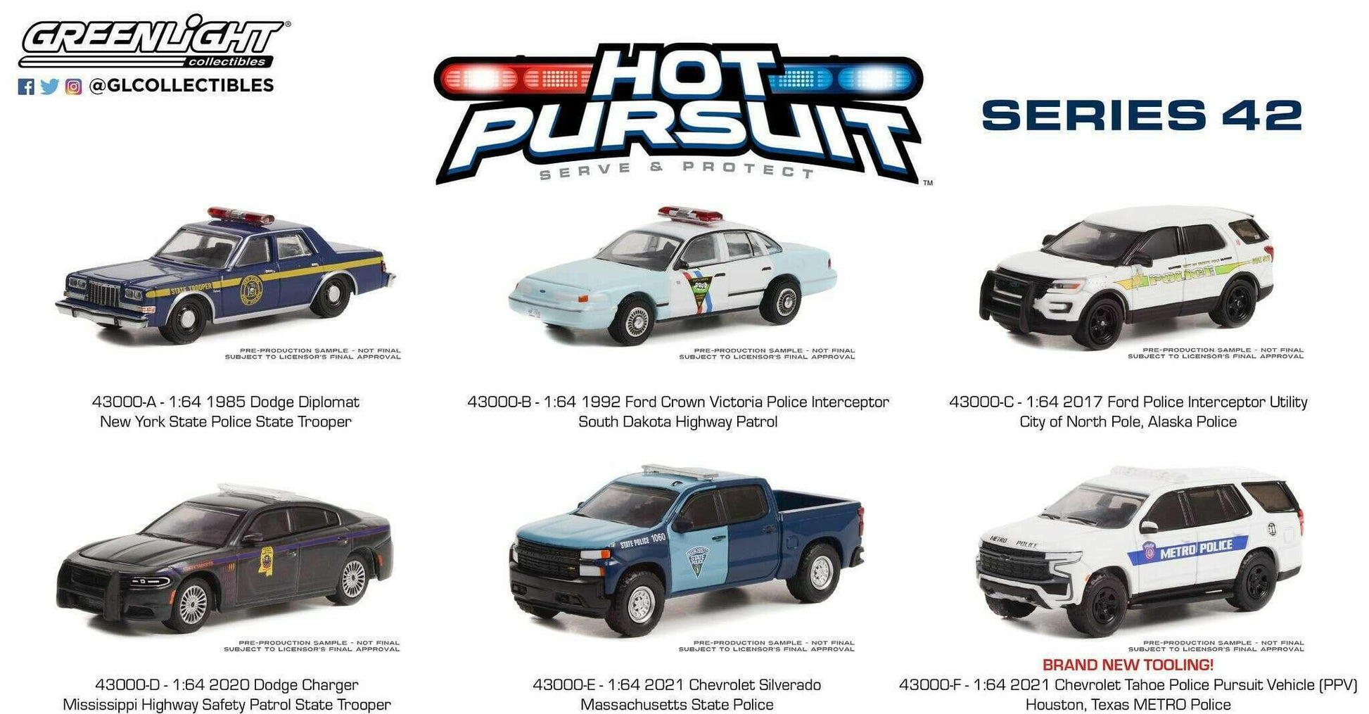 Greenlight Hot Pursuit Series 42 (Set mit 6 Modellwagen) 1:64 Modelle - Artexio