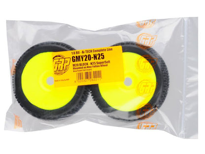 GRP 1:8 Buggy Komplettrad M20 BLOCK Felgendesign gelb in N25 Natural Compound Super Soft