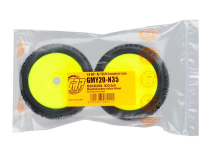 GRP 1:8 Buggy Komplettrad M20 BLOCK Felgendesign gelb in N35 Natural Compound Soft