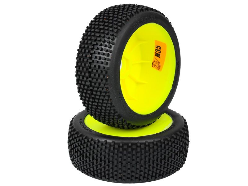 GRP 1:8 Buggy Komplettrad M20 BLOCK Felgendesign gelb in N35 Natural Compound Soft