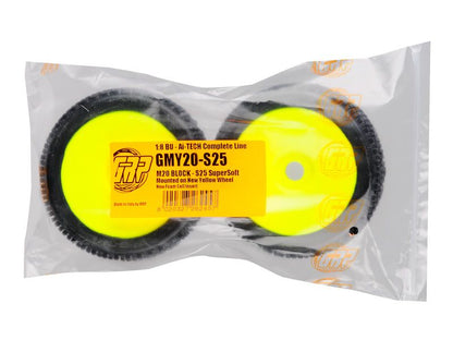 GRP 1:8 Buggy Komplettrad M20 BLOCK Felgendesign gelb in S25 Synthetic Compound Super Soft