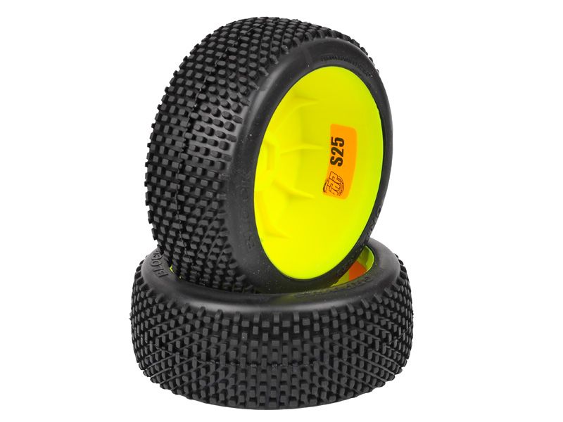 GRP 1:8 Buggy Komplettrad M20 BLOCK Felgendesign gelb in S25 Synthetic Compound Super Soft