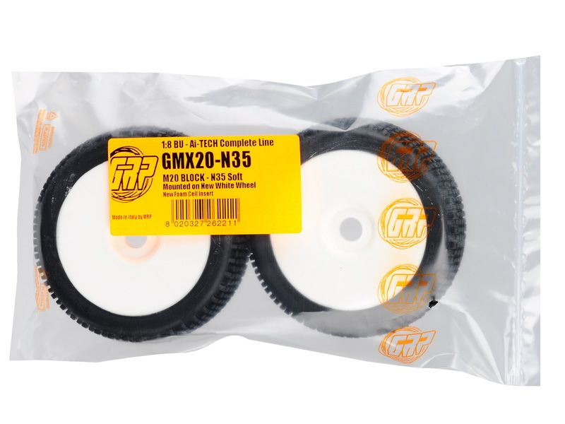 GRP 1:8 Buggy Komplettrad M20 BLOCK Felgendesign weiß in N35 Natural Compound Soft