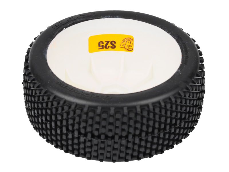 GRP 1:8 Buggy Komplettrad M20 BLOCK Felgendesign weiß in S25 Synthetic Compound Super Soft