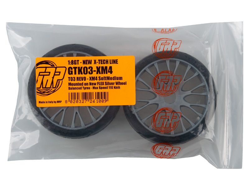 GRP 1:8 GT XM4 Profil T03 REVO Komplettrad Soft-Medium grau "Markencup"