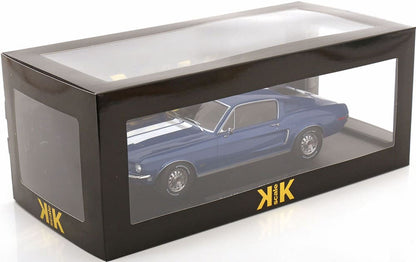 KK-Scale Ford Mustang GT Fastback 1968 blue metallic/white Stripes 1:18 Modell