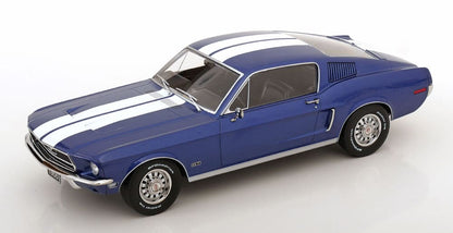 KK-Scale Ford Mustang GT Fastback 1968 blue metallic/white Stripes 1:18 Modell