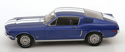 KK-Scale Ford Mustang GT Fastback 1968 blue metallic/white Stripes 1:18 Modell
