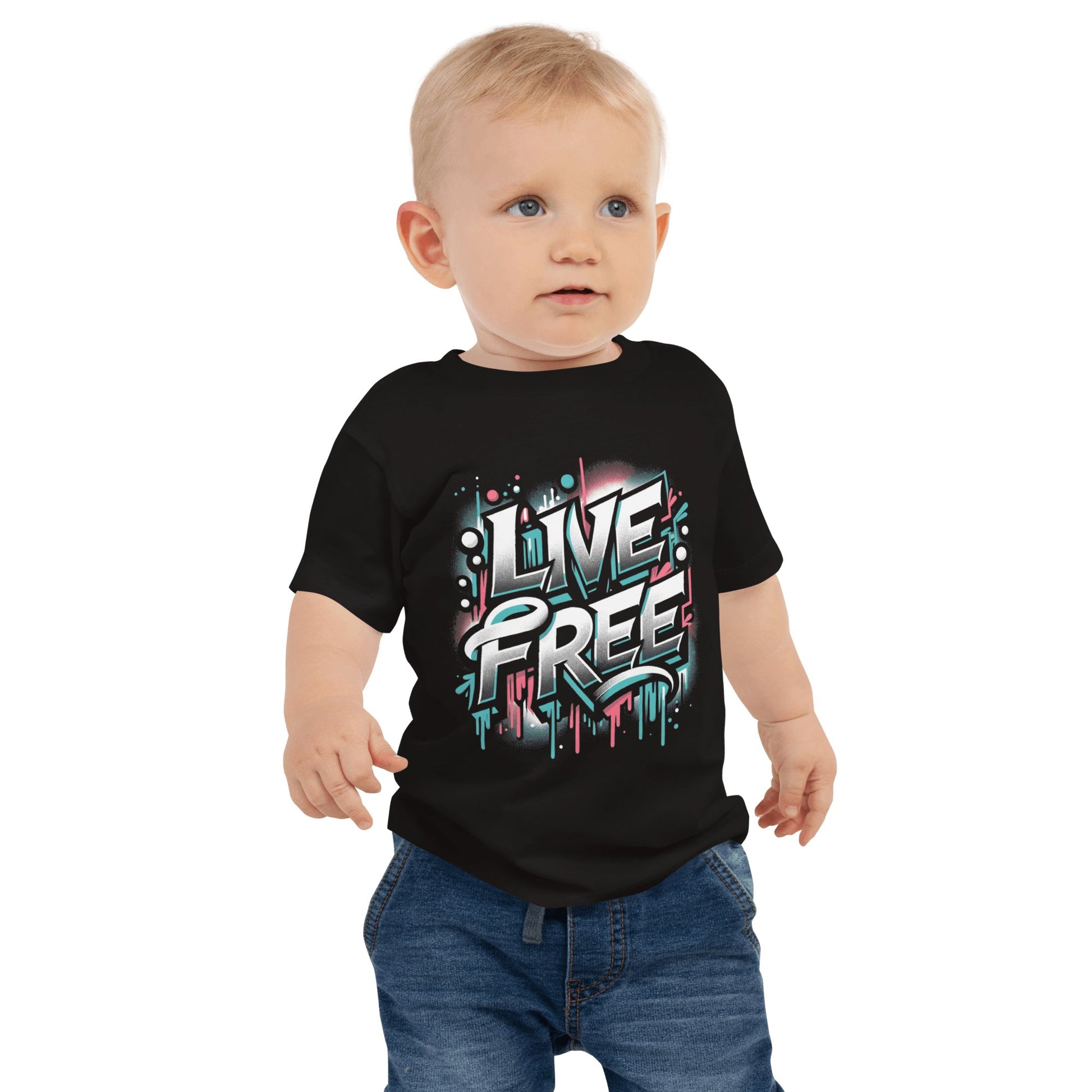 Kurzärmeliges Baby Jersey T-Shirt "Live Free" - Artexio