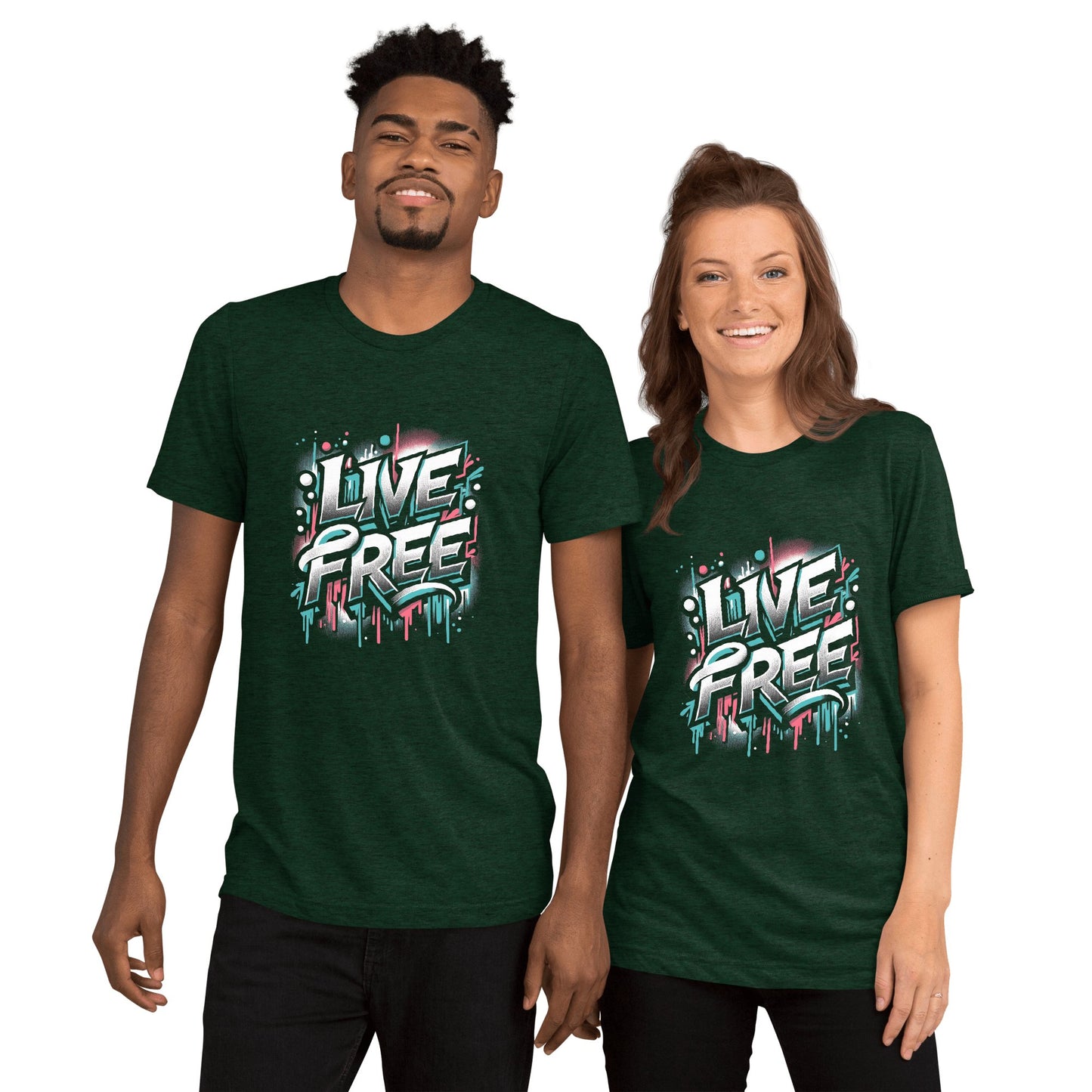 Kurzärmeliges Tri - Blend T-Shirt "Live Free" - Artexio