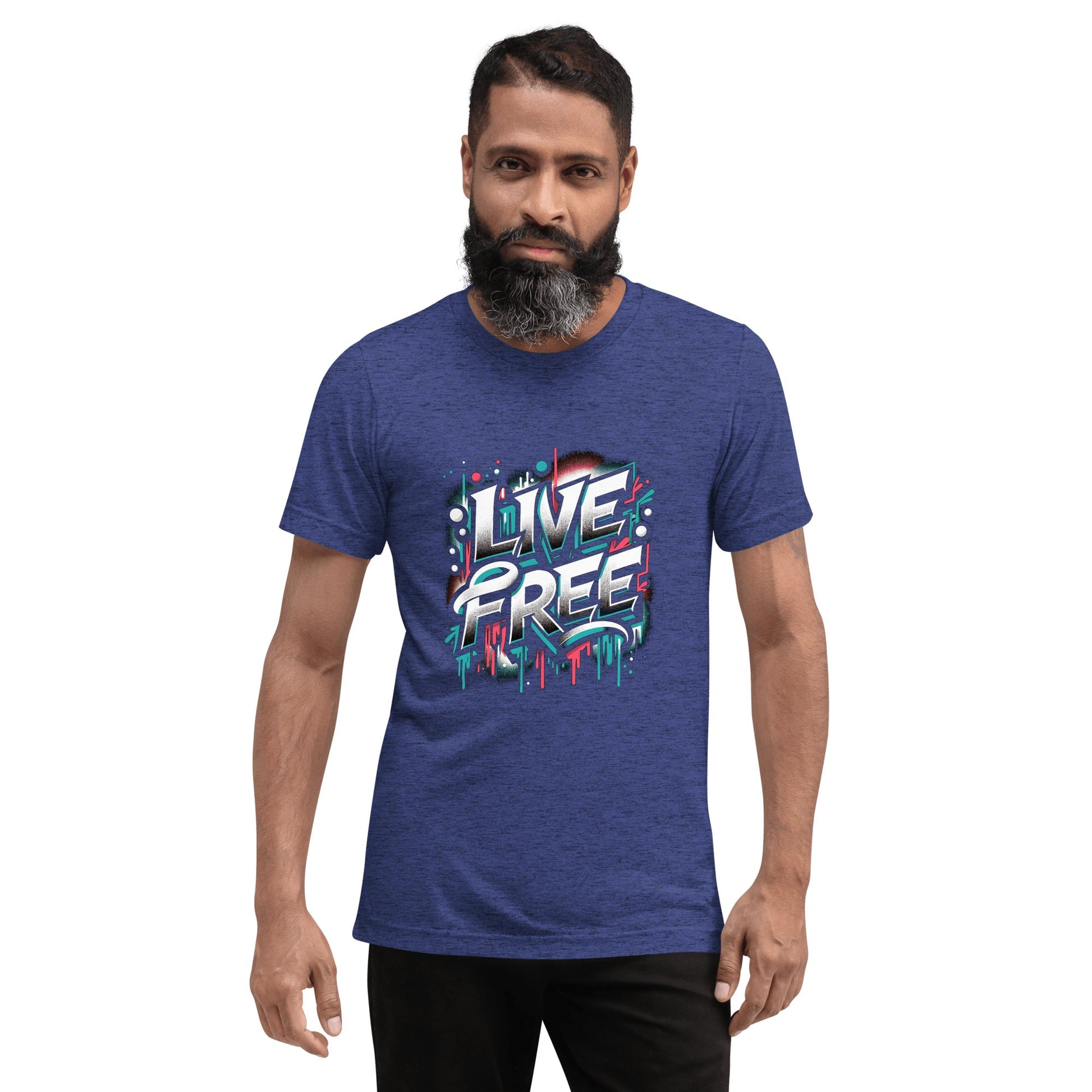 Kurzärmeliges Tri - Blend T-Shirt "Live Free" - Artexio