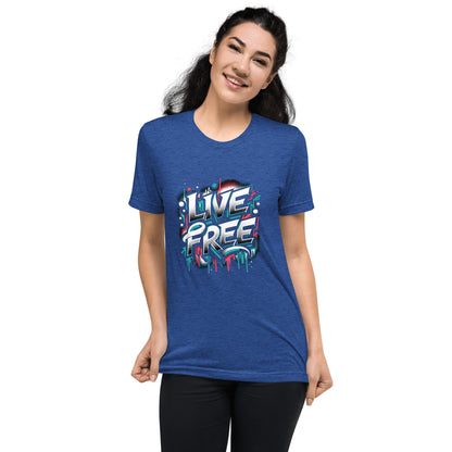 Kurzärmeliges Tri - Blend T-Shirt "Live Free" - Artexio